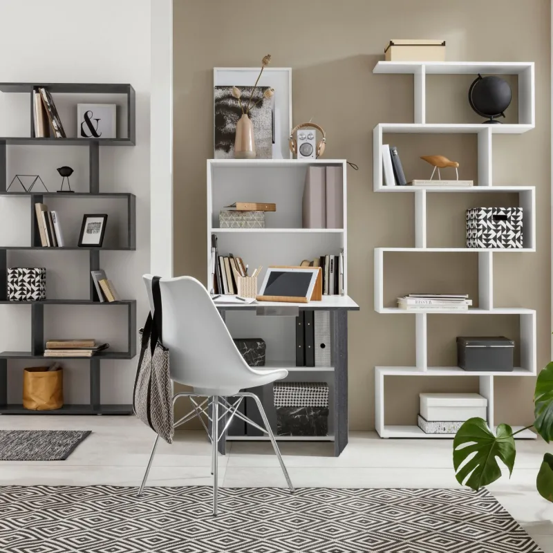 Scrivania angolare 150x60x75 bianco laccato con sopralzo per ufficio moderno - Rose