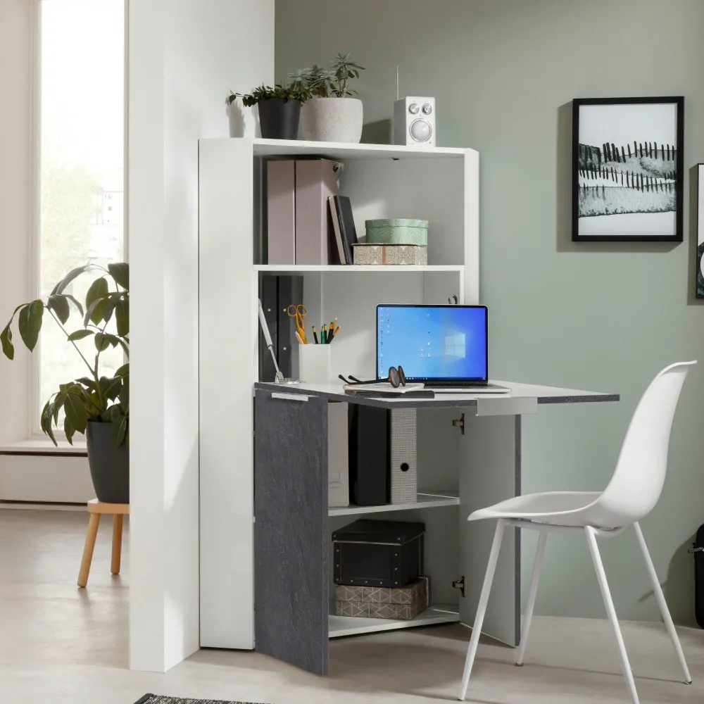 Scrivania 160x120x75 Bianco Laccato Angolare con Sopralzo - Rose