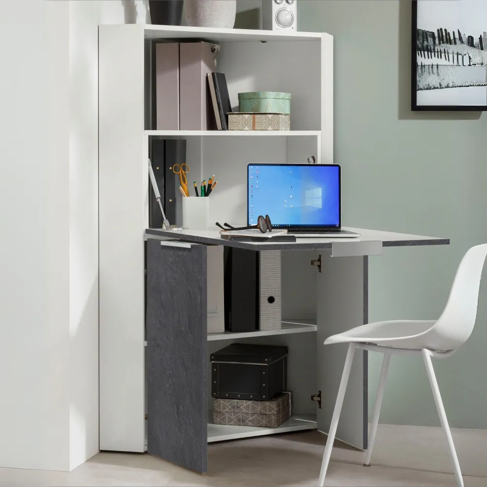 Scrivania 160x120x75 Bianco Laccato Angolare con Sopralzo - Rose 2
