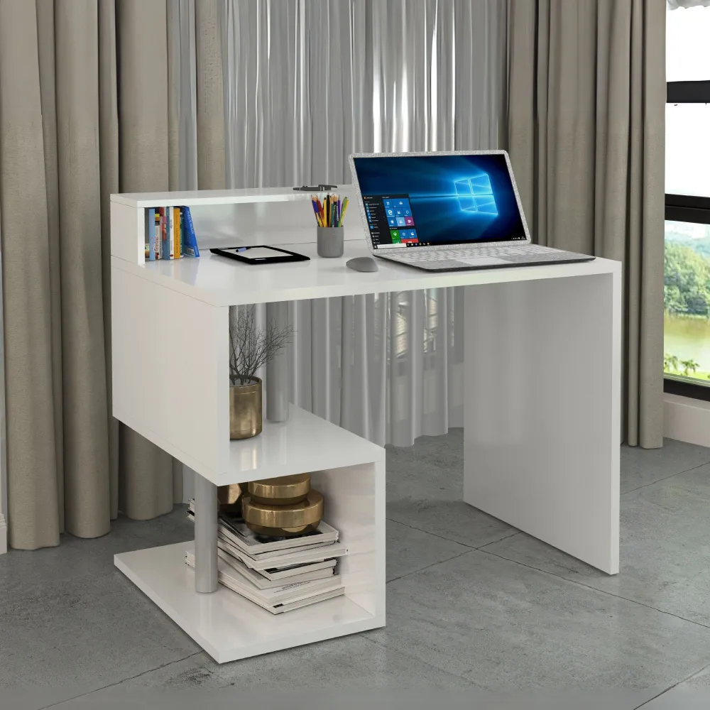 Scrivania 100 cm con Sopralzo Design Moderno Spazio per PC e Vani Portaoggetti - Zeta