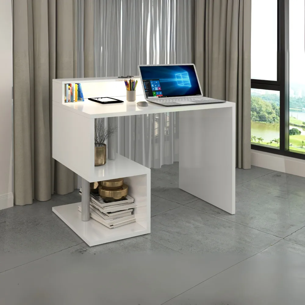 Scrivania 100 cm con Sopralzo Design Moderno Spazio per PC e Vani Portaoggetti - Zeta 2