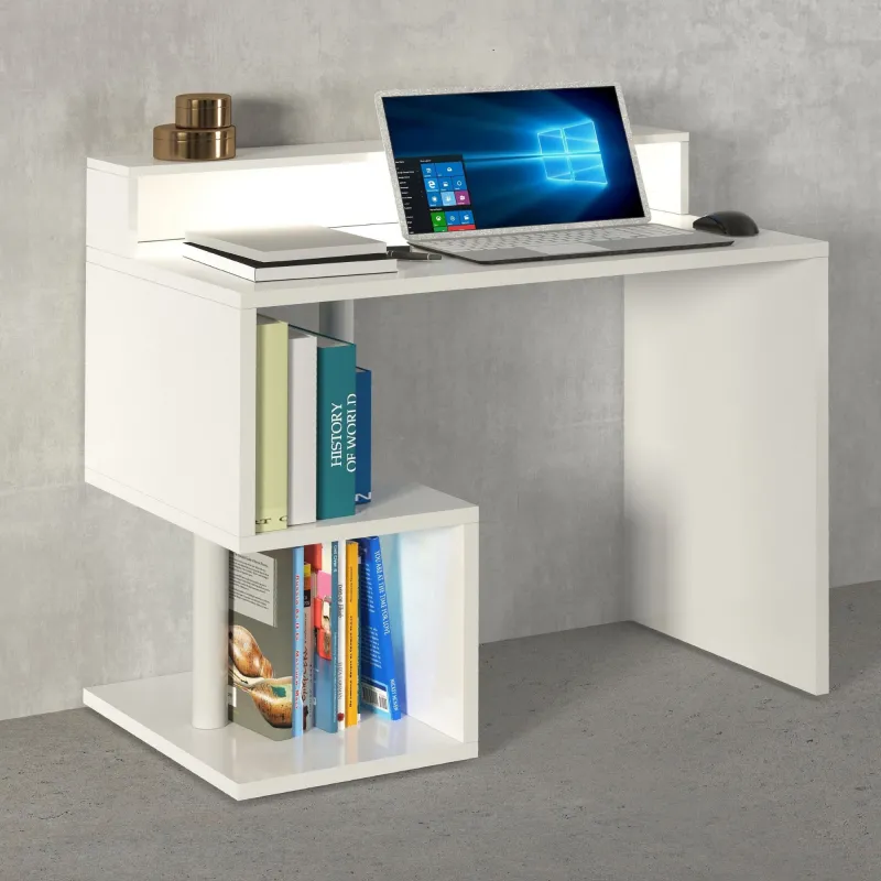 Scrivania 100 cm con Sopralzo Design Moderno Spazio per PC e Vani Portaoggetti - Zeta