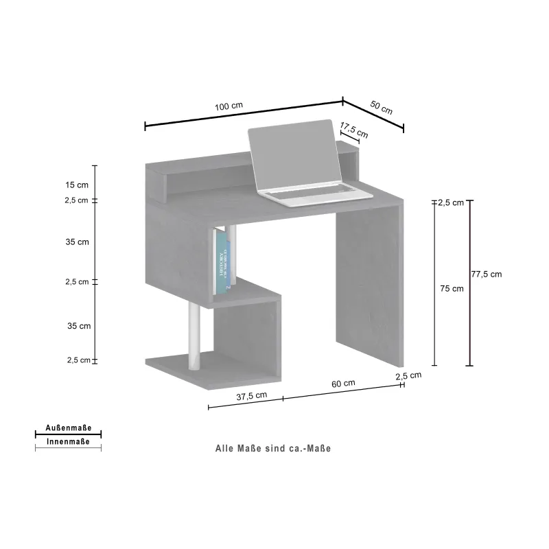 Scrivania 100 cm con Sopralzo Design Moderno Spazio per PC e Vani Portaoggetti - Zeta