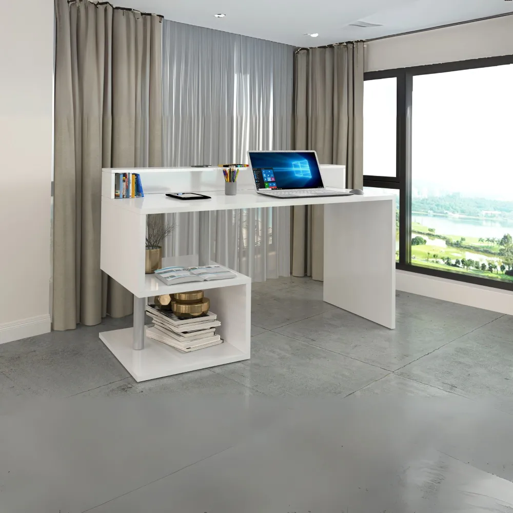 Scrivania Ufficio 140x50x92.5 cm Bianco Laccato Lucido con Design Moderno - Zeta