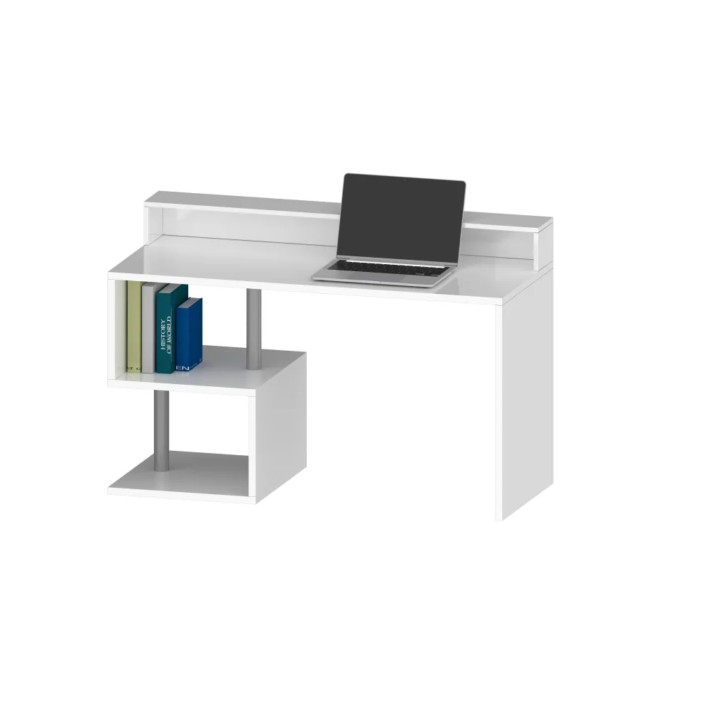 Scrivania Ufficio 140x50x92.5 cm Bianco Laccato Lucido con Design Moderno - Zeta