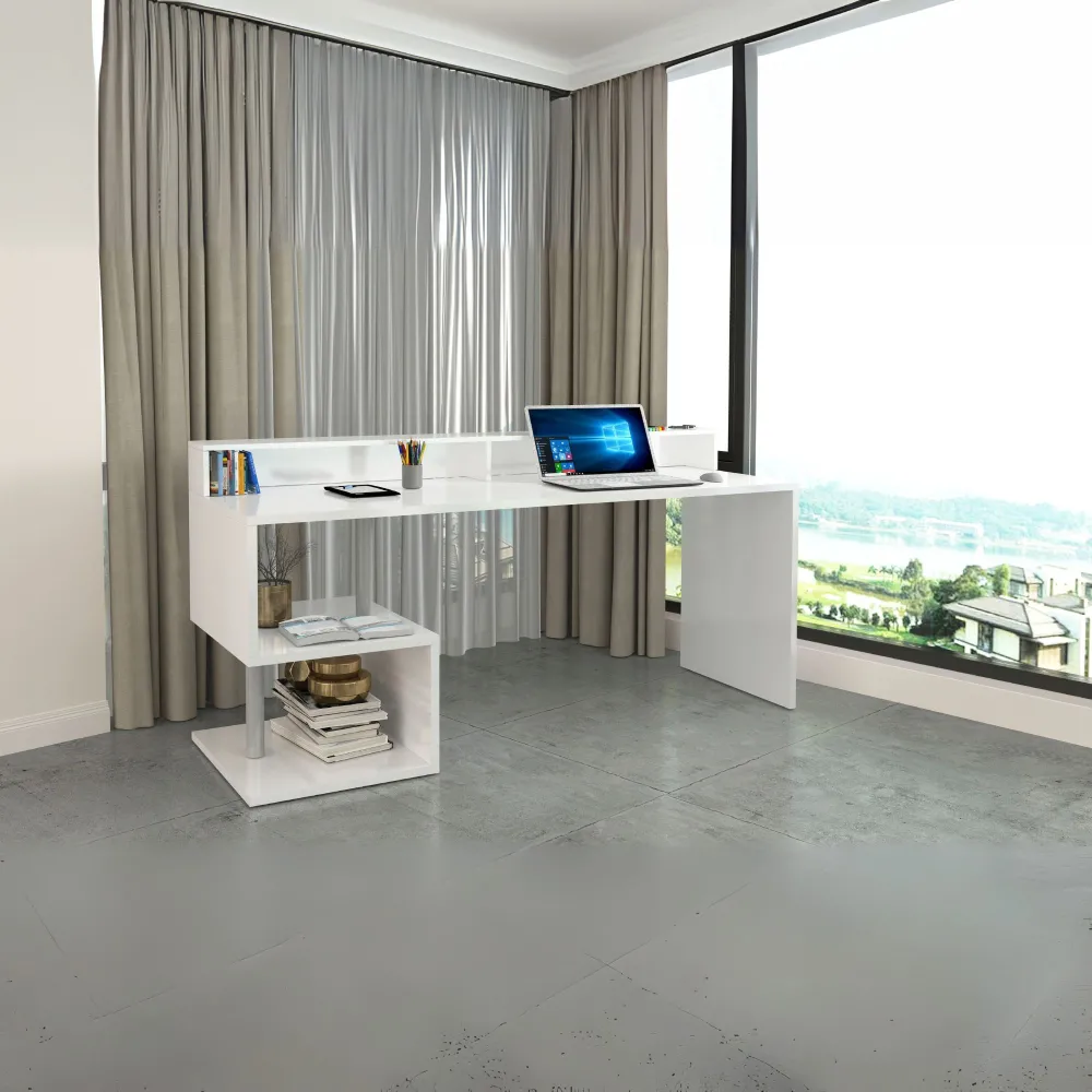Scrivania Ufficio 180x60x92.5 cm Bianco Laccato Lucido con Design Moderno - Zeta