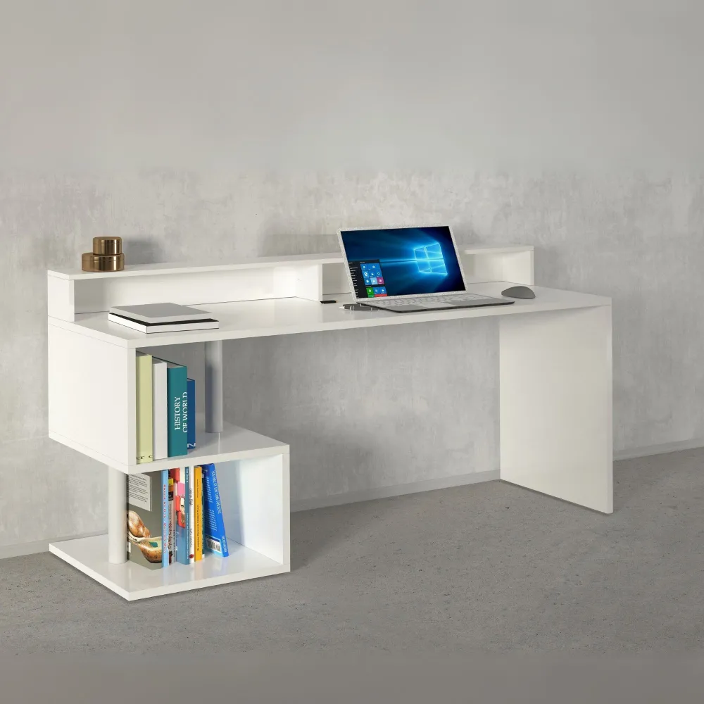 Scrivania Ufficio 180x60x92.5 cm Bianco Laccato Lucido con Design Moderno - Zeta 2