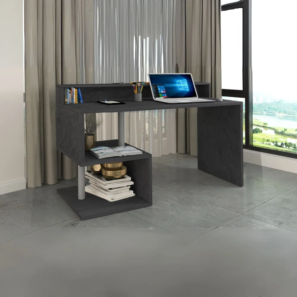 Scrivania Ufficio 140x50x92.5 cm Finitura Rovere con Ripiano Report Integrato - Zeta