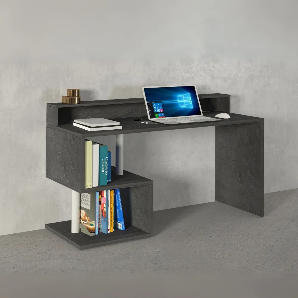 Scrivania Ufficio 140x50x92.5 cm Finitura Rovere con Ripiano Report Integrato - Zeta
