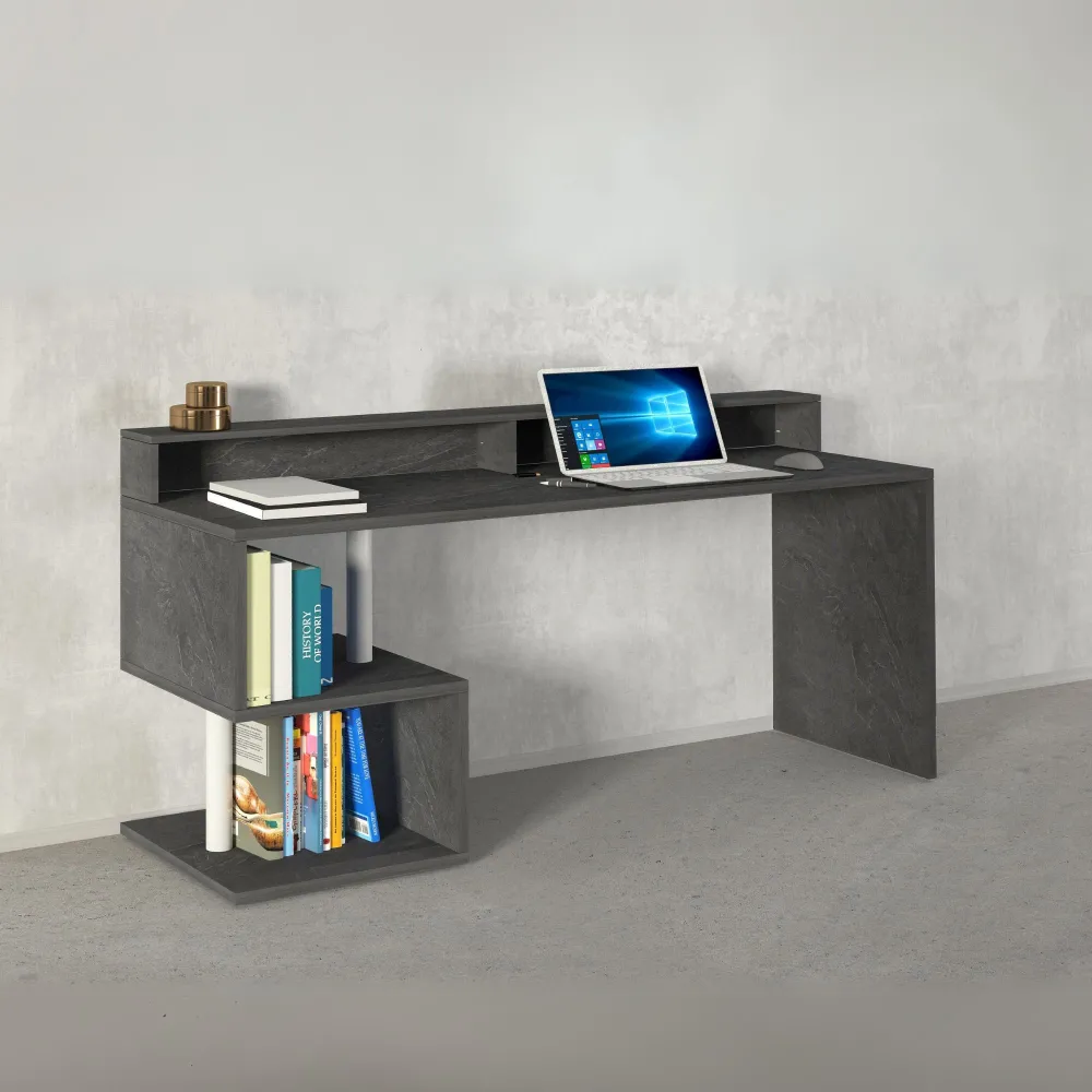 Scrivania Ufficio L.180xP.60xH.92.5 cm Finitura Elegante con Ripiano Report Integrato - Zeta 2