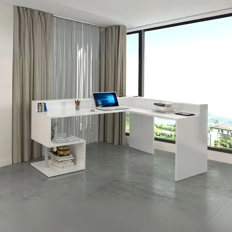 Scrivania Ufficio 160x60x92.5 cm Bianco Laccato Lucido con Design Moderno - Zeta