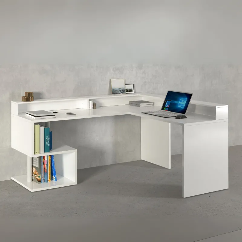 Scrivania Ufficio 160x60x92.5 cm Bianco Laccato Lucido con Design Moderno - Zeta