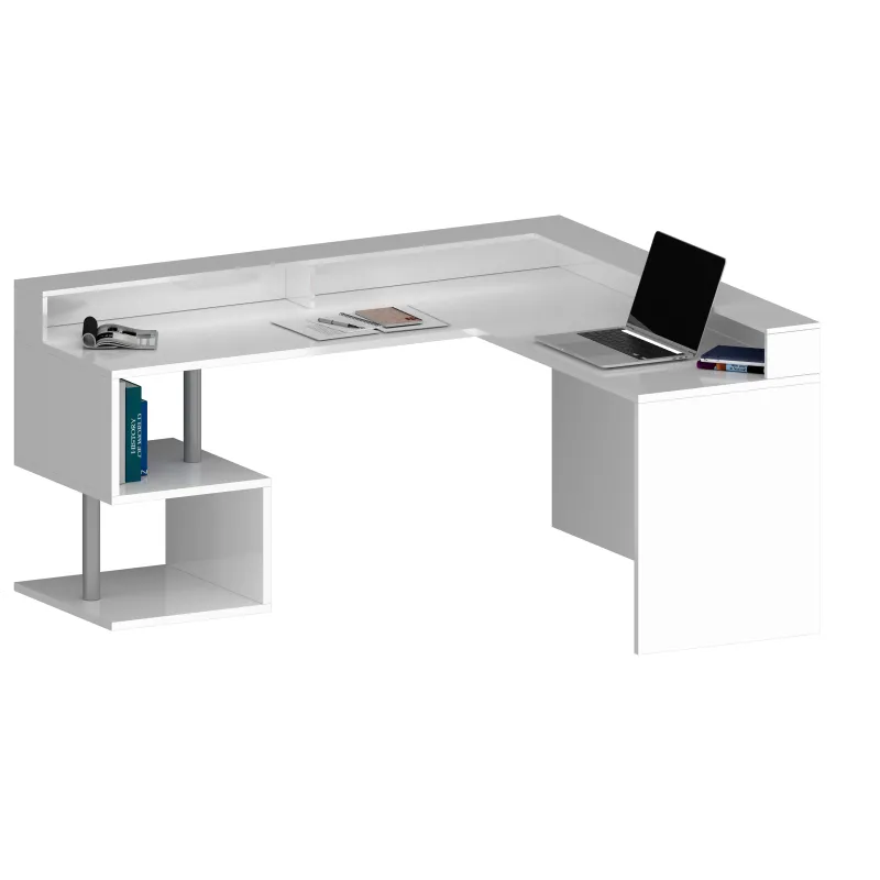 Scrivania Ufficio 160x60x92.5 cm Bianco Laccato Lucido con Design Moderno - Zeta