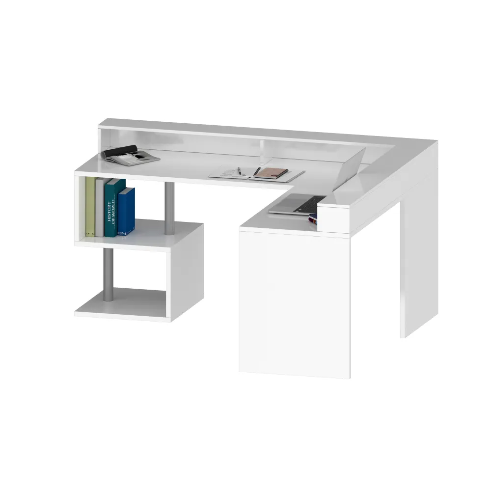 Scrivania Ufficio 160x60x92.5 cm Bianco Laccato Lucido con Design Moderno - Zeta