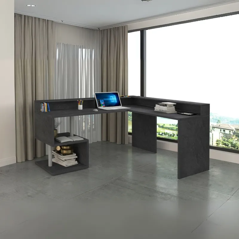 Scrivania Ufficio 160x60x92.5 cm Finitura Rovere con Ripiano Report Integrato - Zeta