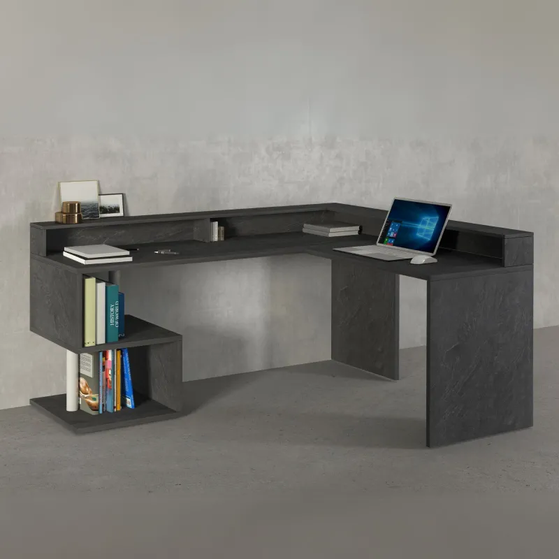 Scrivania Ufficio 160x60x92.5 cm Finitura Rovere con Ripiano Report Integrato - Zeta