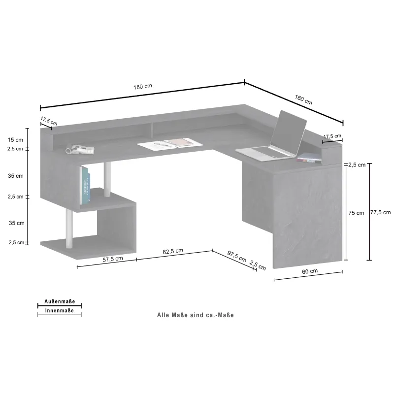 Scrivania Ufficio 160x60x92.5 cm Finitura Rovere con Ripiano Report Integrato - Zeta