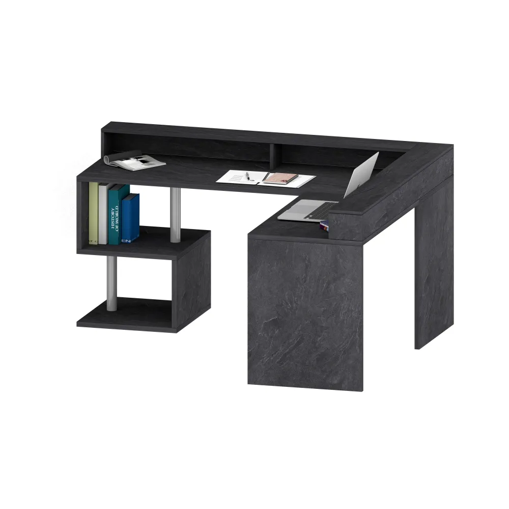 Scrivania Ufficio 160x60x92.5 cm Finitura Rovere con Ripiano Report Integrato - Zeta