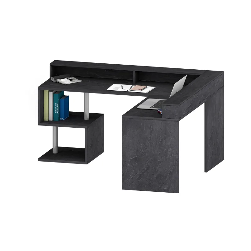 Scrivania Ufficio 160x60x92.5 cm Finitura Rovere con Ripiano Report Integrato - Zeta