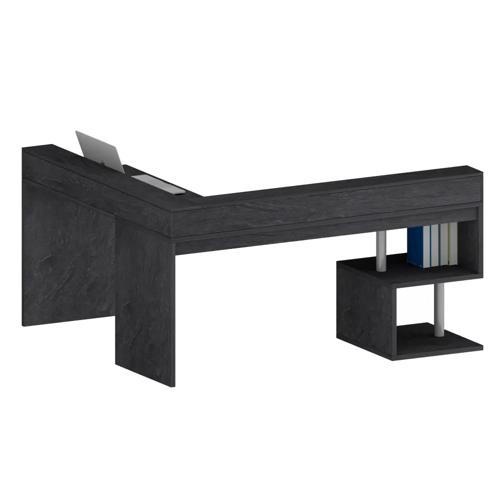 Scrivania Ufficio 160x60x92.5 cm Finitura Rovere con Ripiano Report Integrato - Zeta