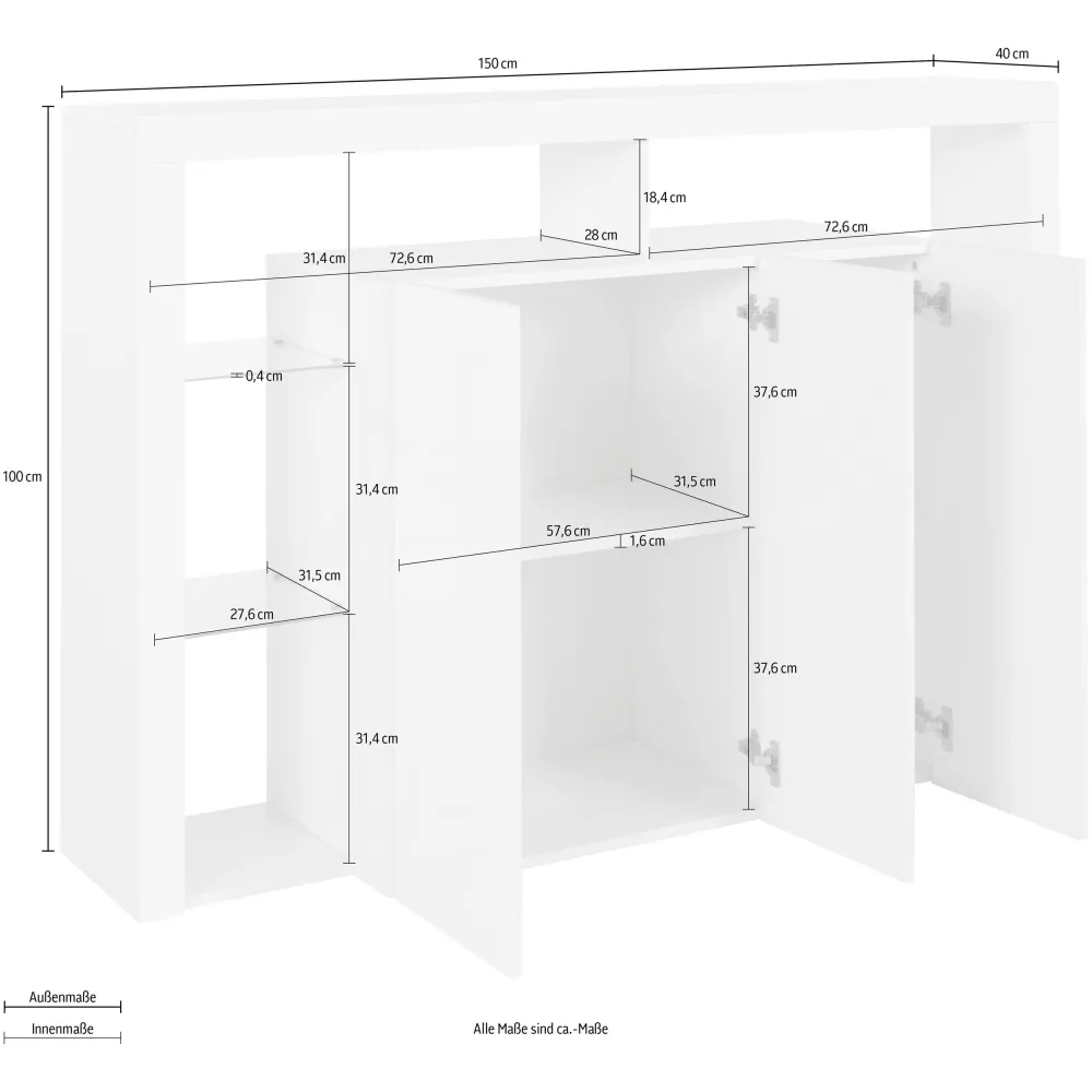 Credenza Madia Antracite Opaco L.150xP.40xH.100 cm con Design Moderno per Zona Giorno - Dimora