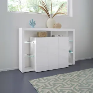 Credenza L.150 cm Bianco Laccato Lucido con Design Moderno per Zona Giorno - Dimora