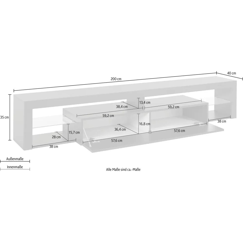 Porta TV Zona Giorno L.200xP.40xH.35 cm Antracite Opaco con Design Moderno - Dimora 2