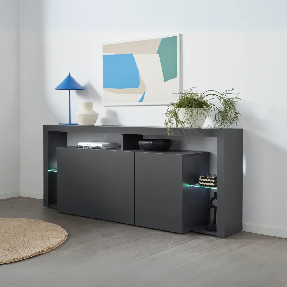 Credenza Antracite Opaco L.200xP.40xH.80 cm con Design Moderno per Zona Giorno - Dimora