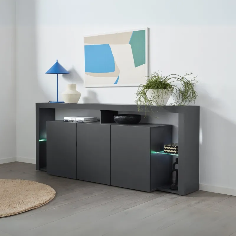 Credenza Antracite Opaco L.200xP.40xH.80 cm con Design Moderno per Zona Giorno - Dimora