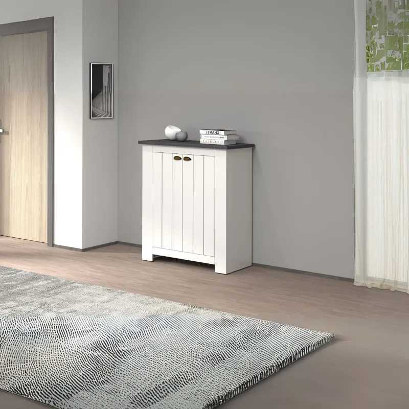 Scarpiera L.84xP.41.8xH.100 cm Bianco con Ante Serigrafate - Complementi d'Arredo Eleganti - Fantasy