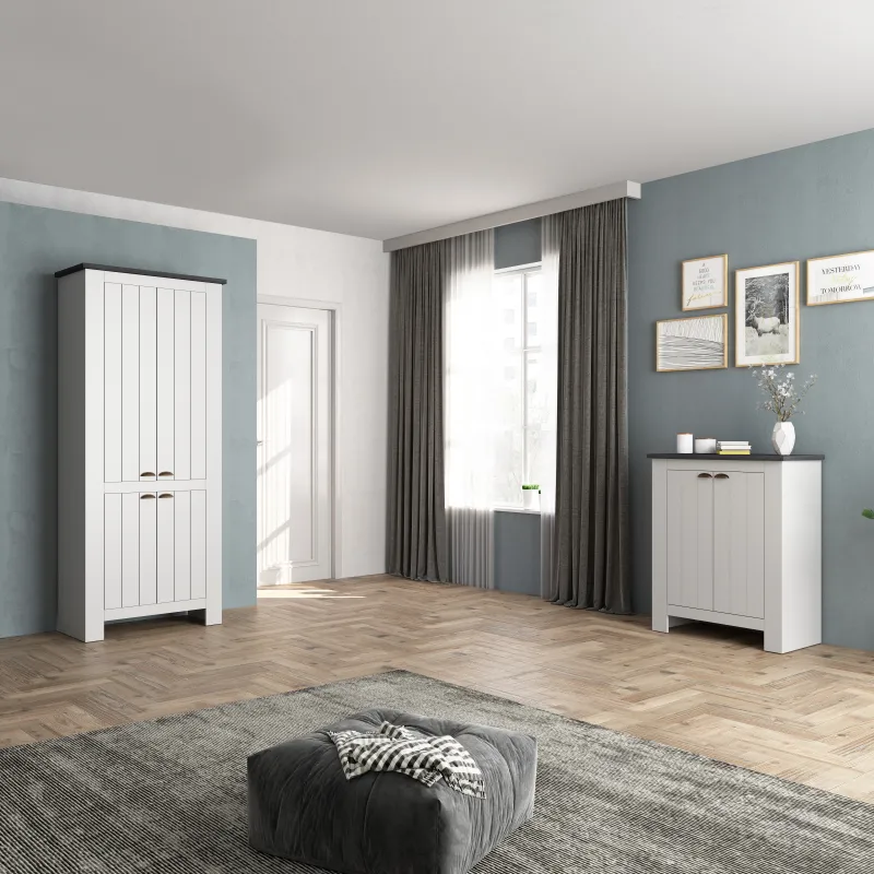 Scarpiera L.84xP.41.8xH.100 cm Bianco con Ante Serigrafate - Complementi d'Arredo Eleganti - Fantasy