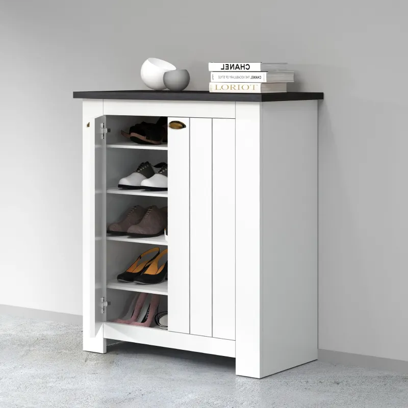 Scarpiera L.84xP.41.8xH.100 cm Bianco con Ante Serigrafate - Complementi d'Arredo Eleganti - Fantasy