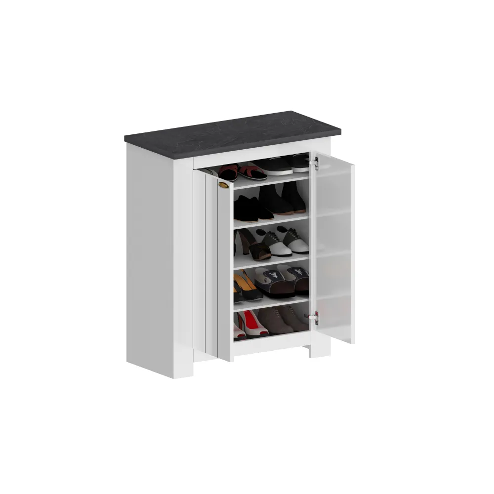 Scarpiera L.84xP.41.8xH.100 cm Bianco con Ante Serigrafate - Complementi d'Arredo Eleganti - Fantasy
