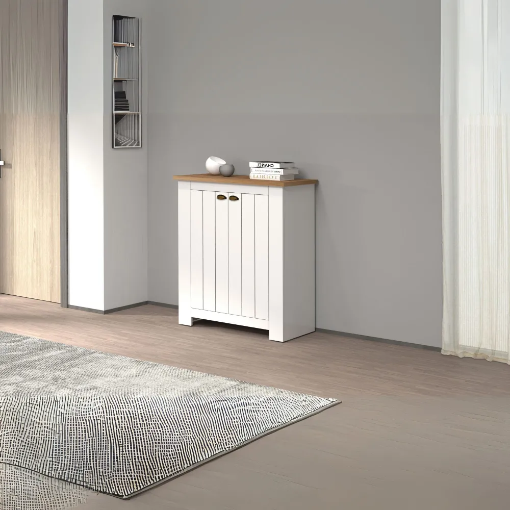 Scarpiera 84x41.8x100 cm Bianco/Rovere Wotan con Ante Serigrafate - Complementi d'Arredo Eleganti - Fantasy 2
