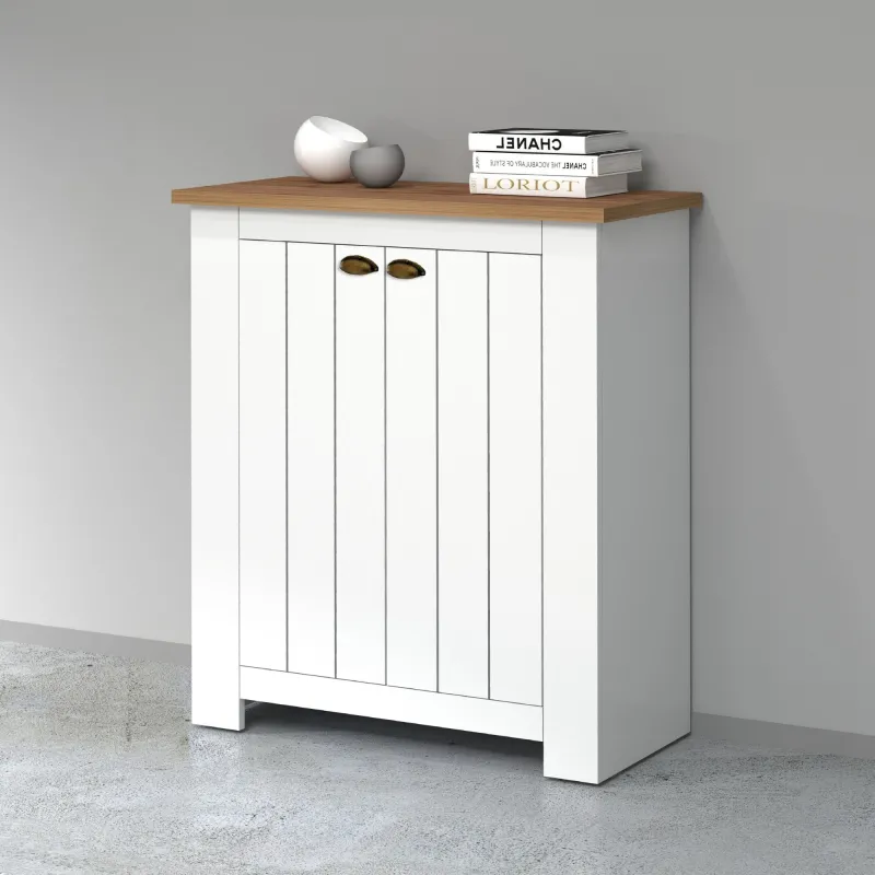 Scarpiera 84x41.8x100 cm Bianco/Rovere Wotan con Ante Serigrafate - Complementi d'Arredo Eleganti - Fantasy