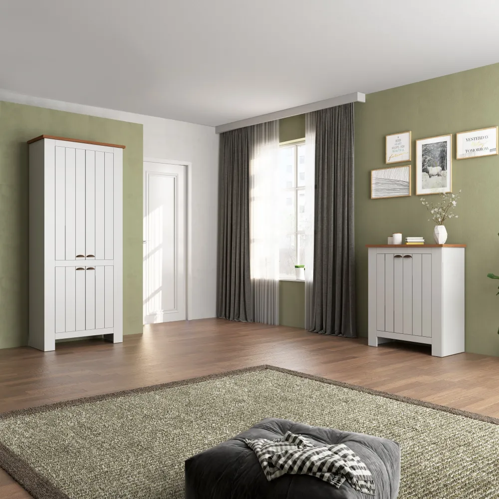 Scarpiera 84x41.8x100 cm Bianco/Rovere Wotan con Ante Serigrafate - Complementi d'Arredo Eleganti - Fantasy