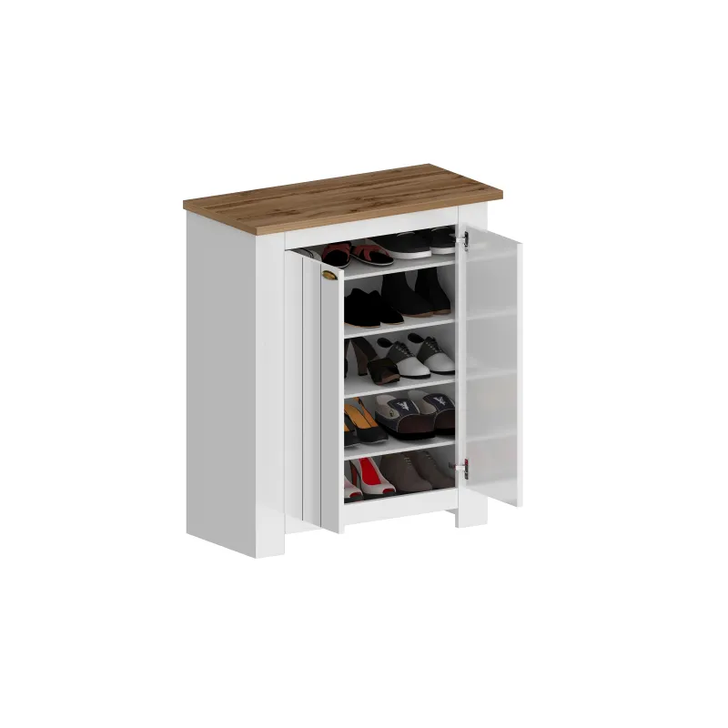 Scarpiera 84x41.8x100 cm Bianco/Rovere Wotan con Ante Serigrafate - Complementi d'Arredo Eleganti - Fantasy