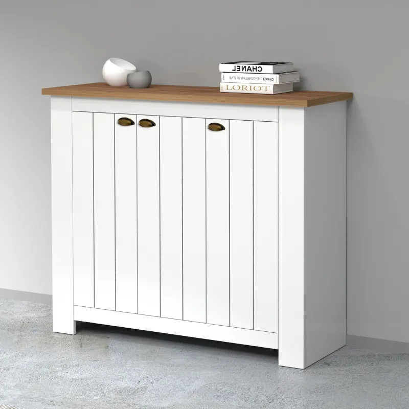 Scarpiera 114x41.8x100 cm Bianco/Rovere Wotan con Ante Serigrafate - Complementi d'Arredo Eleganti - Fantasy