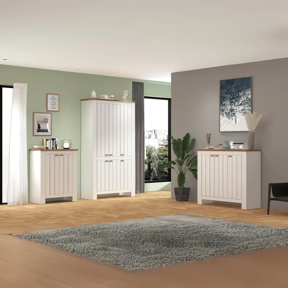 Scarpiera 114x41.8x100 cm Bianco/Rovere Wotan con Ante Serigrafate - Complementi d'Arredo Eleganti - Fantasy