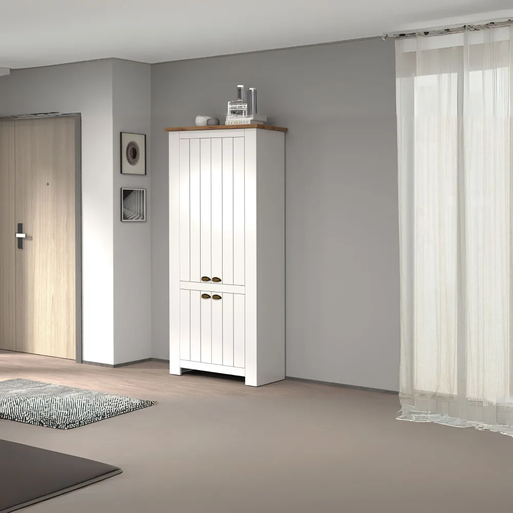 Scarpiera 84x41.8x200 cm Bianco/Rovere Wotan con Ante Serigrafate - Complementi d'Arredo Eleganti - Fantasy