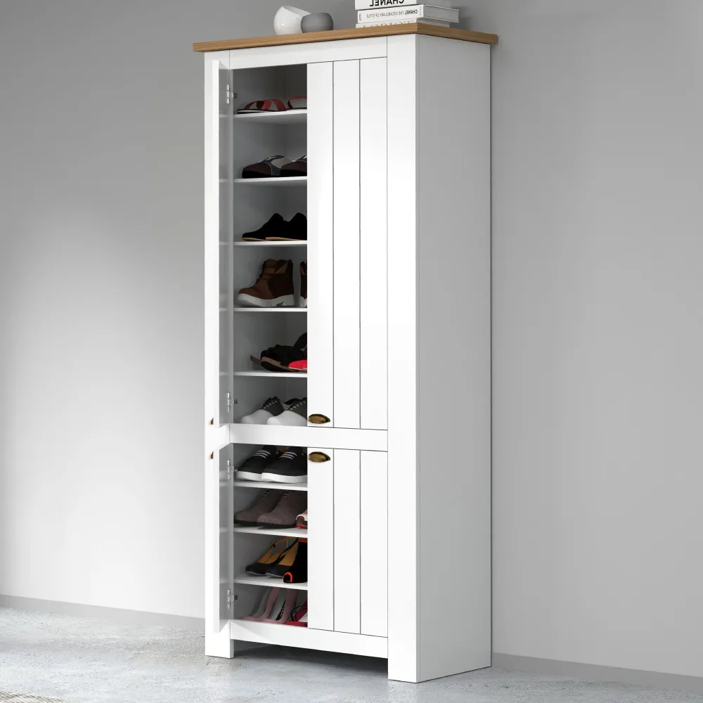 Scarpiera 84x41.8x200 cm Bianco/Rovere Wotan con Ante Serigrafate - Complementi d'Arredo Eleganti - Fantasy