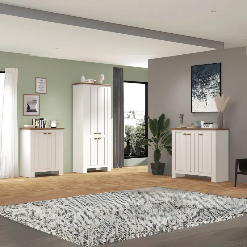 Scarpiera 84x41.8x200 cm Bianco/Rovere Wotan con Ante Serigrafate - Complementi d'Arredo Eleganti - Fantasy