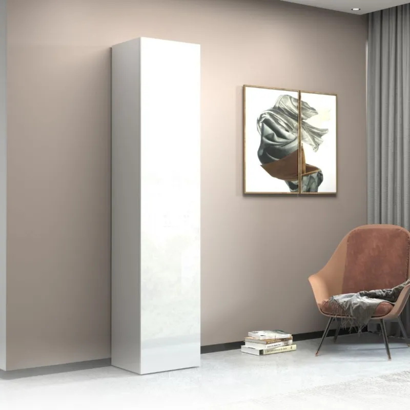 Scarpiera L.45xP.35xH.191 cm Bianco Laccato Lucido con Design Moderno - Harmony