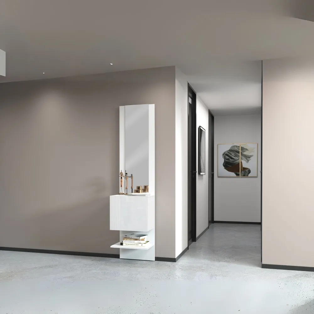 Mobile da Ingresso L.45xP.35xH.191 cm Bianco Laccato Lucido con Design Moderno - Harmony