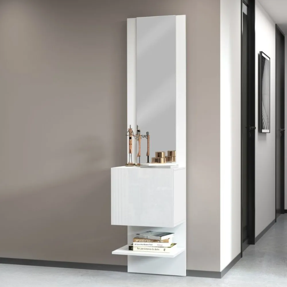 Mobile da Ingresso L.45xP.35xH.191 cm Bianco Laccato Lucido con Design Moderno - Harmony 2