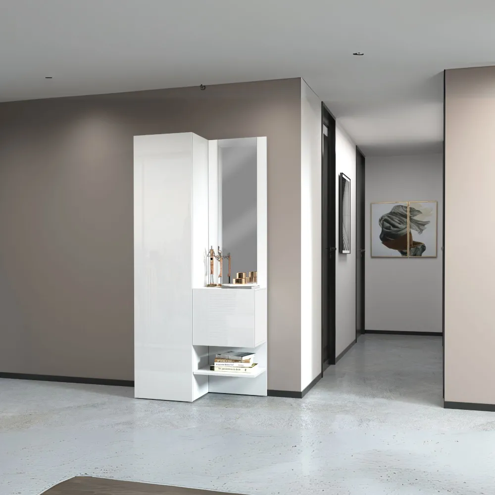 Mobile da Ingresso L.90xP.35xH.191 cm Bianco Laccato Lucido con Design Moderno - Harmony