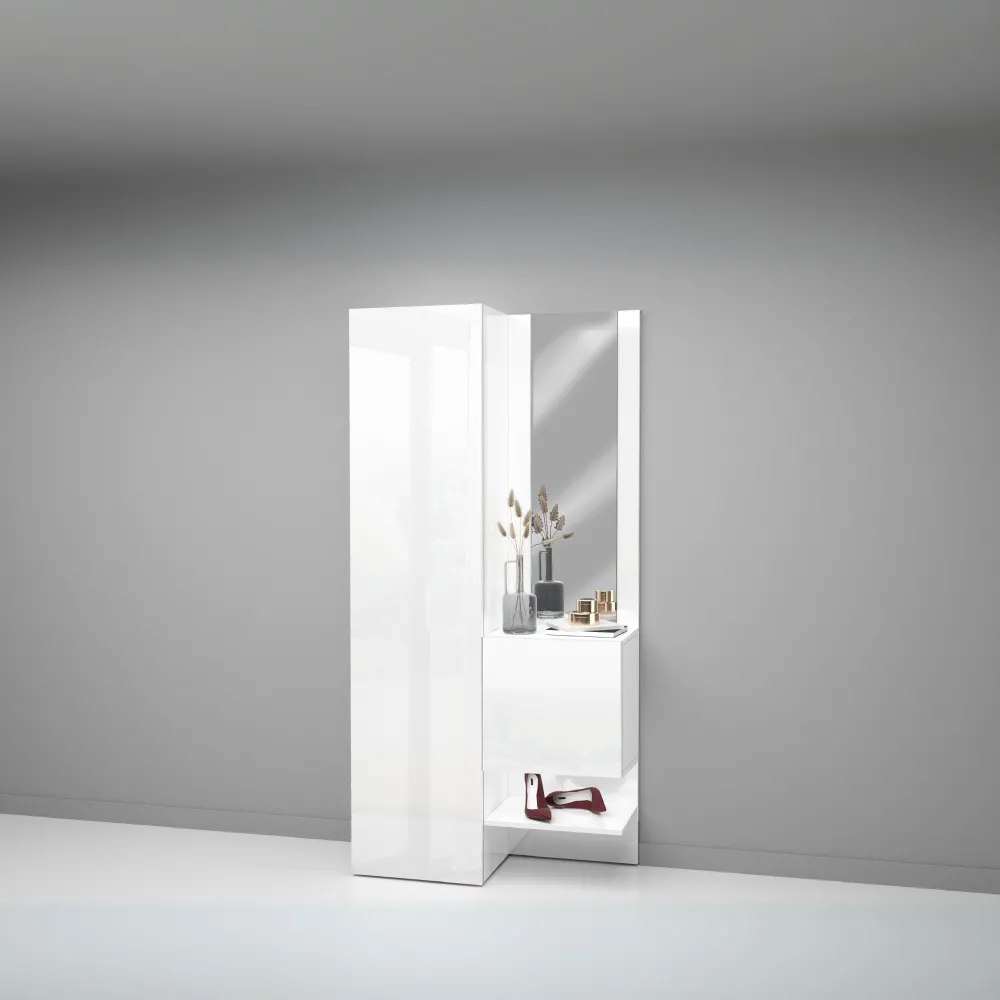 Mobile da Ingresso L.90xP.35xH.191 cm Bianco Laccato Lucido con Design Moderno - Harmony 2