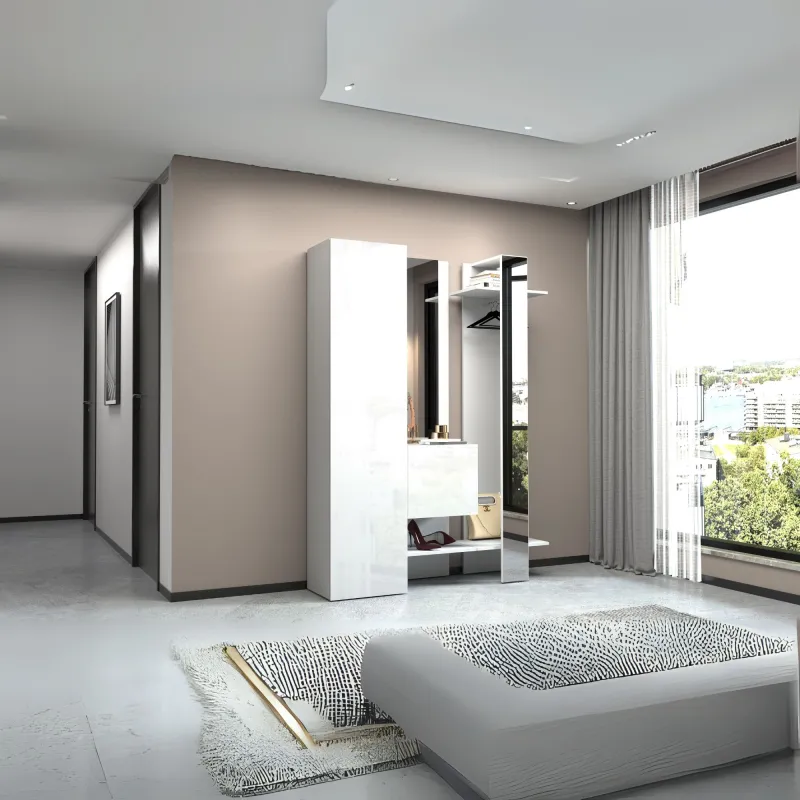 Mobile da Ingresso 140x35x191 cm Bianco Laccato Lucido con Design Moderno - Harmony