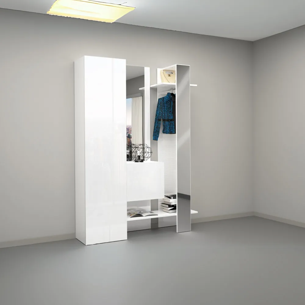 Mobile da Ingresso 140x35x191 cm Bianco Laccato Lucido con Design Moderno - Harmony