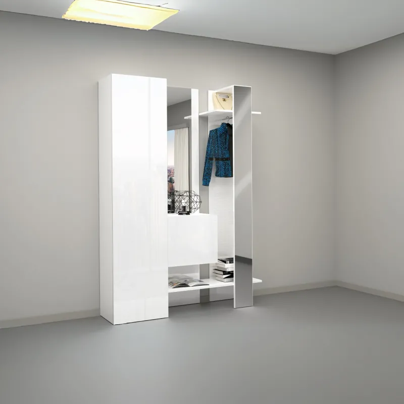 Mobile da Ingresso 140x35x191 cm Bianco Laccato Lucido con Design Moderno - Harmony